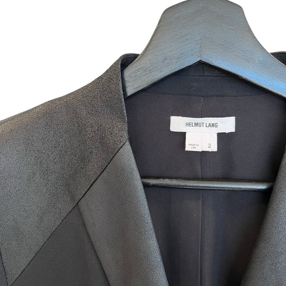 Helmut Lang Wool Leather Panel Blazer Black 2 Ruched Sleeves Contemporary Chic - Picture 3 of 6